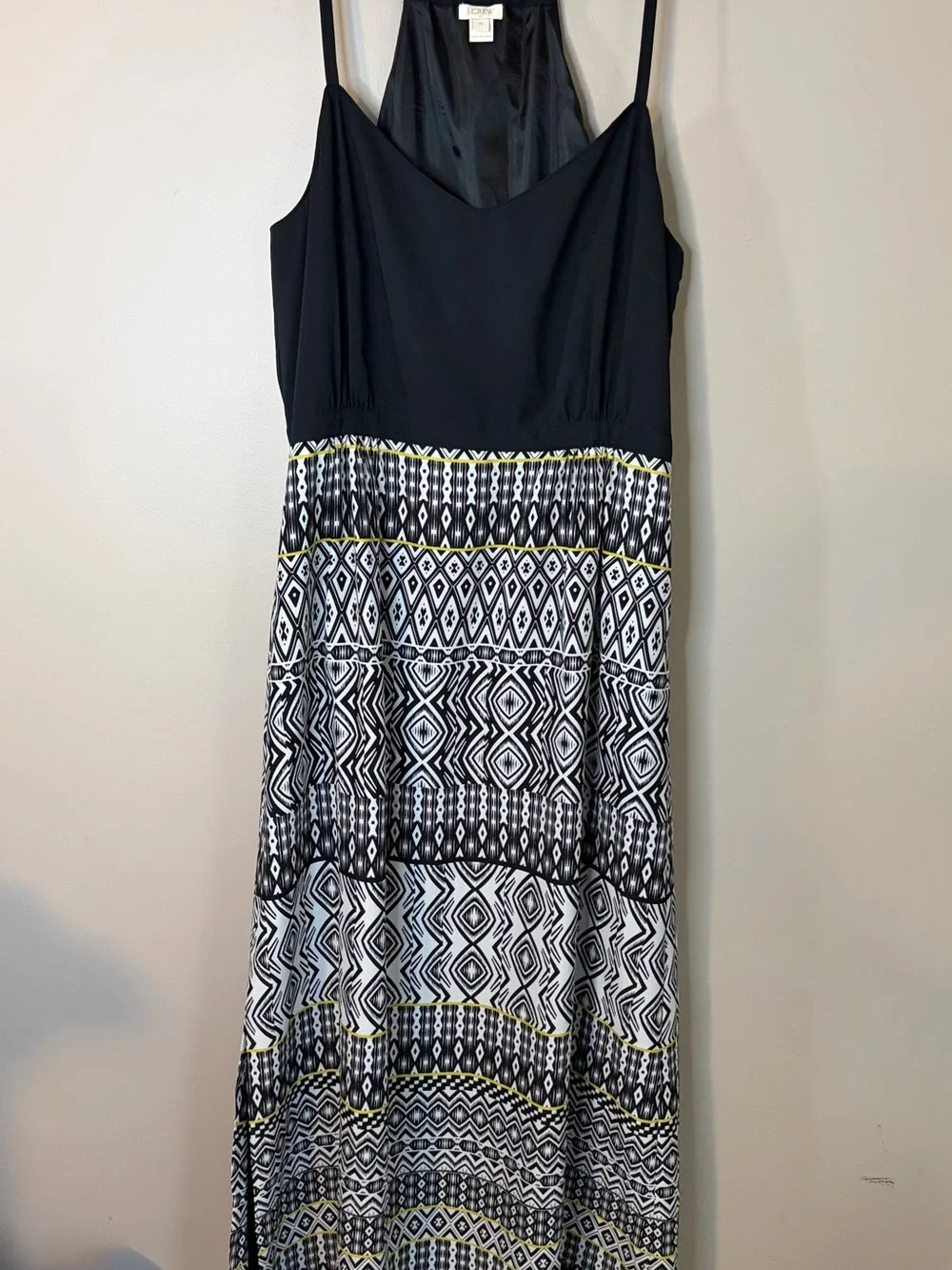 J. Crew Black Bodice Geometric Print Maxi Dress with Yellow Accents 14